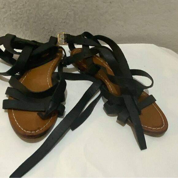 Sibyl Vane black flat  Leather Sandal w Ankle Ties 39 - Picture 2 of 9